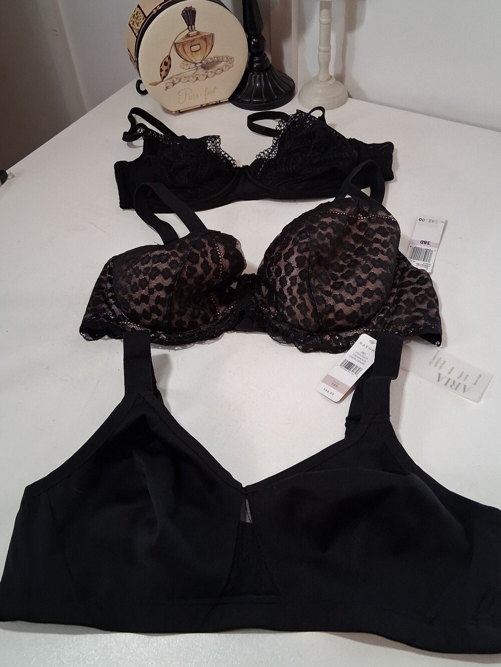 3 Black Bra Bundle Felina, Natori & Adore Me Sz 38D NWT